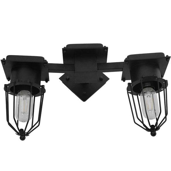 GloboStar® TORO 01079 Vintage Industrial Φωτιστικό Τοίχου Απλίκα Δίφωτο Μαύρο Μεταλλικό Πλέγμα Μ22 x Π45 x Υ27cm - ledmania.gr