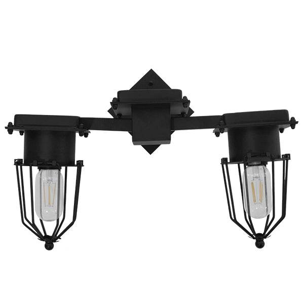 GloboStar® TORO 01079 Vintage Industrial Φωτιστικό Τοίχου Απλίκα Δίφωτο Μαύρο Μεταλλικό Πλέγμα Μ22 x Π45 x Υ27cm - ledmania.gr