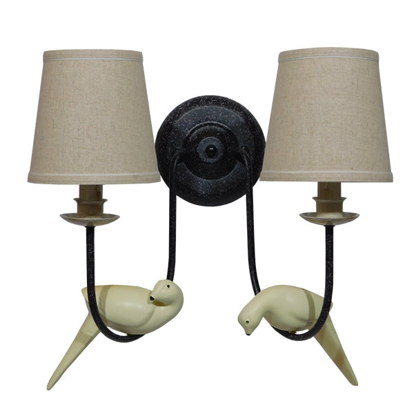 GloboStar® DOVE 01086 Vintage Φωτιστικό Τοίχου Απλίκα Δίφωτο Μαύρο Μεταλλικό με Μπεζ Υφασμάτινο Καπέλο Μ27 x Π43 x Υ30cm - ledmania.gr