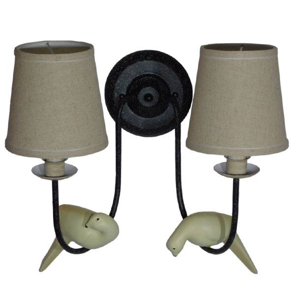 GloboStar® DOVE 01086 Vintage Φωτιστικό Τοίχου Απλίκα Δίφωτο Μαύρο Μεταλλικό με Μπεζ Υφασμάτινο Καπέλο Μ27 x Π43 x Υ30cm - ledmania.gr
