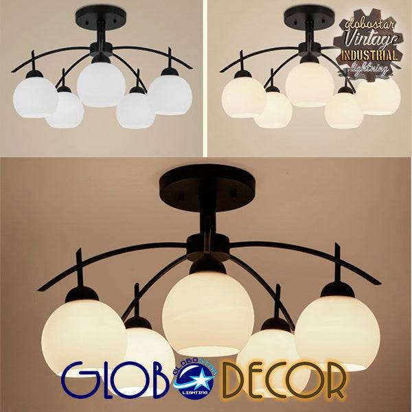 GloboStar® LUNA 01088 Μοντέρνο Φωτιστικό Οροφής Πολύφωτο Μαύρο Μεταλλικό με Λευκό Γυαλί Φ63 x Y39cm - ledmania.gr