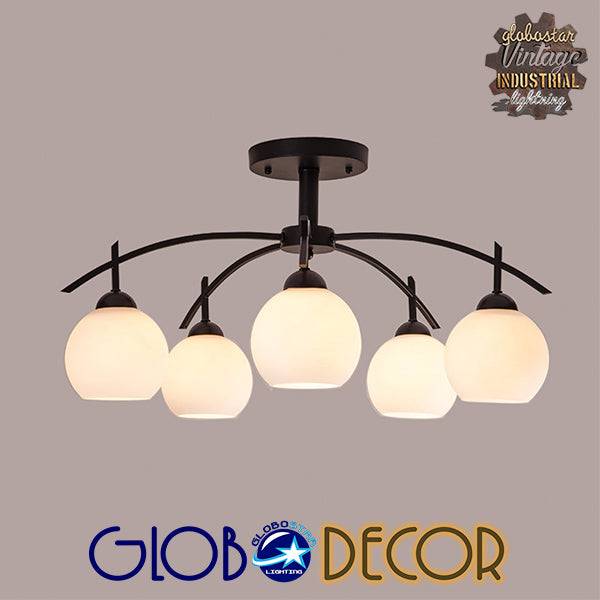 GloboStar® LUNA 01088 Μοντέρνο Φωτιστικό Οροφής Πολύφωτο Μαύρο Μεταλλικό με Λευκό Γυαλί Φ63 x Y39cm - ledmania.gr