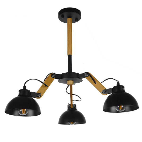 GloboStar® OLD SCHOOL 01093 Μοντέρνο Industrial Φωτιστικό Οροφής Τρίφωτο Μαύρο Μεταλλικό με Φυσικό Ξύλο Καμπάνα Φ75 x Y38cm - ledmania.gr