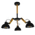GloboStar® OLD SCHOOL 01093 Μοντέρνο Industrial Φωτιστικό Οροφής Τρίφωτο Μαύρο Μεταλλικό με Φυσικό Ξύλο Καμπάνα Φ75 x Y38cm - ledmania.gr