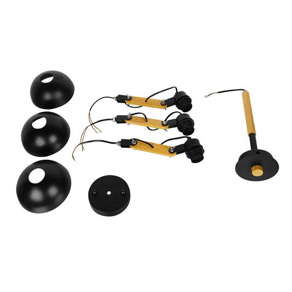 GloboStar® OLD SCHOOL 01093 Μοντέρνο Industrial Φωτιστικό Οροφής Τρίφωτο Μαύρο Μεταλλικό με Φυσικό Ξύλο Καμπάνα Φ75 x Y38cm - ledmania.gr
