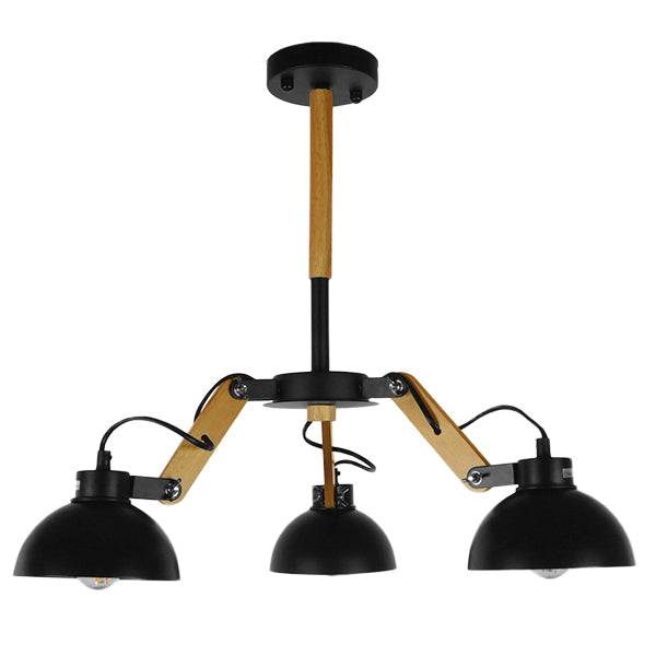 GloboStar® OLD SCHOOL 01093 Μοντέρνο Industrial Φωτιστικό Οροφής Τρίφωτο Μαύρο Μεταλλικό με Φυσικό Ξύλο Καμπάνα Φ75 x Y38cm - ledmania.gr