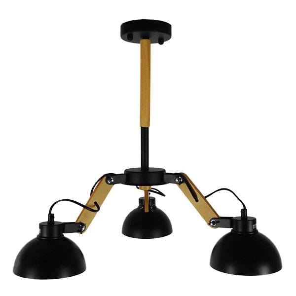 GloboStar® OLD SCHOOL 01093 Μοντέρνο Industrial Φωτιστικό Οροφής Τρίφωτο Μαύρο Μεταλλικό με Φυσικό Ξύλο Καμπάνα Φ75 x Y38cm - ledmania.gr