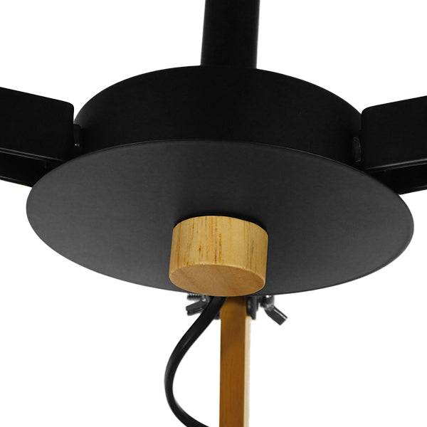GloboStar® OLD SCHOOL 01093 Μοντέρνο Industrial Φωτιστικό Οροφής Τρίφωτο Μαύρο Μεταλλικό με Φυσικό Ξύλο Καμπάνα Φ75 x Y38cm - ledmania.gr
