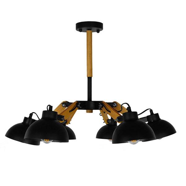 GloboStar® OLD SCHOOL 01094 Μοντέρνο Φωτιστικό Οροφής Πολύφωτο Μαύρο Μεταλλικό με Φυσικό Ξύλο Καμπάνα Φ75 x Y38cm - ledmania.gr