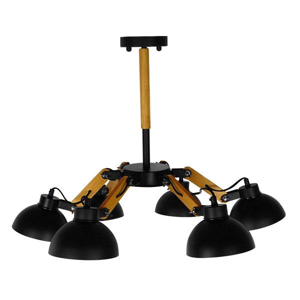 GloboStar® OLD SCHOOL 01094 Μοντέρνο Φωτιστικό Οροφής Πολύφωτο Μαύρο Μεταλλικό με Φυσικό Ξύλο Καμπάνα Φ75 x Y38cm - ledmania.gr