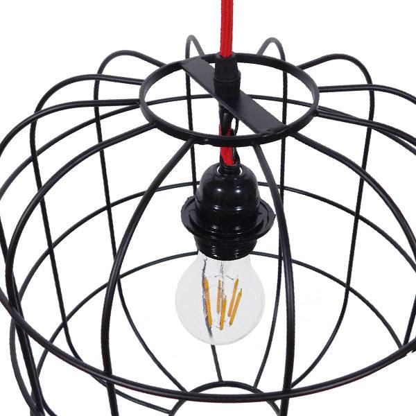 GloboStar® PARROT 01099 Μοντέρνο Industrial Κρεμαστό Φωτιστικό Οροφής Μονόφωτο Μαύρο Μεταλλικό Πλέγμα Φ30 x Y35cm - ledmania.gr