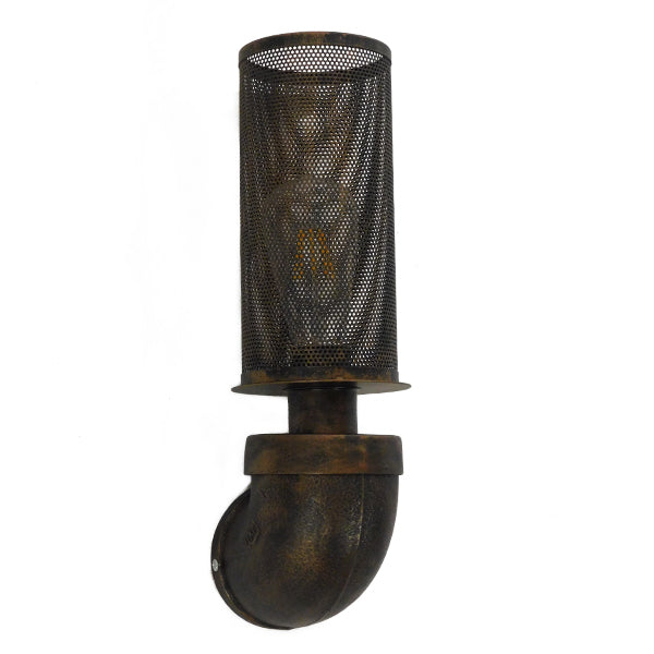 GloboStar® RAZA 01105 Vintage Industrial Φωτιστικό Τοίχου Απλίκα Μονόφωτο Καφέ Σκουριά Μεταλλικό Πλέγμα Φ10 x Μ13 x Π10 x Υ39cm - ledmania.gr