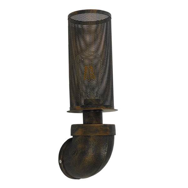 GloboStar® RAZA 01105 Vintage Industrial Φωτιστικό Τοίχου Απλίκα Μονόφωτο Καφέ Σκουριά Μεταλλικό Πλέγμα Φ10 x Μ13 x Π10 x Υ39cm - ledmania.gr