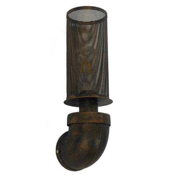 GloboStar® RAZA 01105 Vintage Industrial Φωτιστικό Τοίχου Απλίκα Μονόφωτο Καφέ Σκουριά Μεταλλικό Πλέγμα Φ10 x Μ13 x Π10 x Υ39cm - ledmania.gr