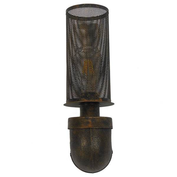 GloboStar® RAZA 01105 Vintage Industrial Φωτιστικό Τοίχου Απλίκα Μονόφωτο Καφέ Σκουριά Μεταλλικό Πλέγμα Φ10 x Μ13 x Π10 x Υ39cm - ledmania.gr