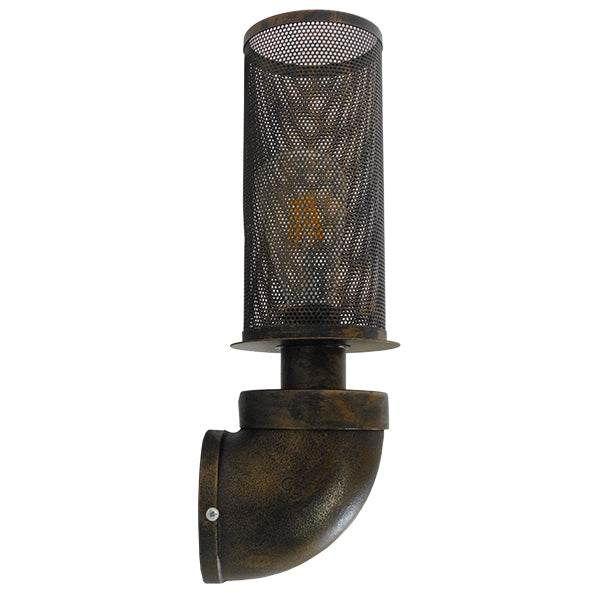 GloboStar® RAZA 01105 Vintage Industrial Φωτιστικό Τοίχου Απλίκα Μονόφωτο Καφέ Σκουριά Μεταλλικό Πλέγμα Φ10 x Μ13 x Π10 x Υ39cm - ledmania.gr