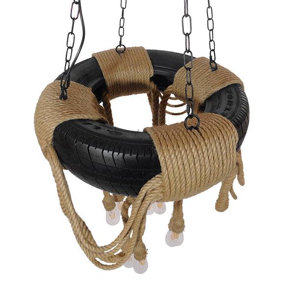 GloboStar® MARBELLA 01116 Vintage Industrial Κρεμαστό Φωτιστικό Οροφής Πολύφωτο Μαύρο με Μπεζ Σχοινι Φ60 x Y60cm - ledmania.gr