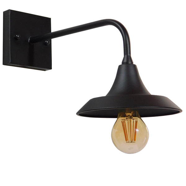 GloboStar® PHIA 01122 Vintage Industrial Φωτιστικό Τοίχου Απλίκα Μονόφωτο Μαύρο Μεταλλικό Καμπάνα Φ17 x Μ27 x Π17 x Υ20.5cm - ledmania.gr