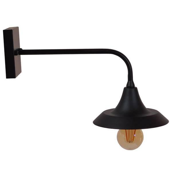 GloboStar® PHIA 01122 Vintage Industrial Φωτιστικό Τοίχου Απλίκα Μονόφωτο Μαύρο Μεταλλικό Καμπάνα Φ17 x Μ27 x Π17 x Υ20.5cm - ledmania.gr