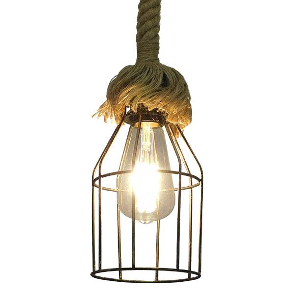 GloboStar® LAICO 01129 Vintage Κρεμαστό Φωτιστικό Οροφής Μονόφωτο Μπρούτζινο Σκουριά Μεταλλικό Πλέγμα με Μπεζ Σχοινί Φ12 x Y100cm - ledmania.gr