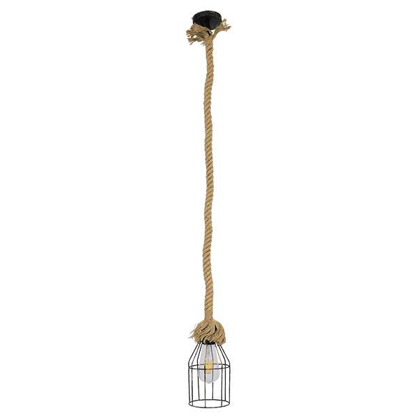 GloboStar® LAICO 01129 Vintage Κρεμαστό Φωτιστικό Οροφής Μονόφωτο Μπρούτζινο Σκουριά Μεταλλικό Πλέγμα με Μπεζ Σχοινί Φ12 x Y100cm - ledmania.gr