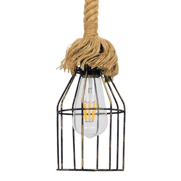 GloboStar® LAICO 01129 Vintage Κρεμαστό Φωτιστικό Οροφής Μονόφωτο Μπρούτζινο Σκουριά Μεταλλικό Πλέγμα με Μπεζ Σχοινί Φ12 x Y100cm - ledmania.gr