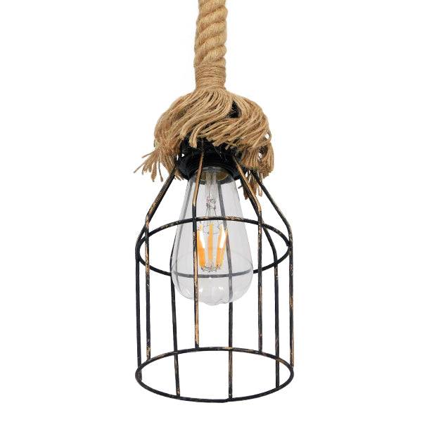 GloboStar® LAICO 01129 Vintage Κρεμαστό Φωτιστικό Οροφής Μονόφωτο Μπρούτζινο Σκουριά Μεταλλικό Πλέγμα με Μπεζ Σχοινί Φ12 x Y100cm - ledmania.gr