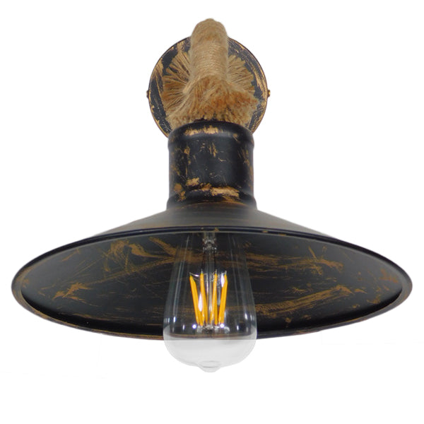 GloboStar® BRASTA 01131 Vintage Φωτιστικό Τοίχου Απλίκα Μονόφωτο Μπρούτζινο Σκουριά Μεταλλικό Καμπάνα με Μπεζ Σχοινί Φ27 x Μ32 x Π27 x Υ34cm - ledmania.gr