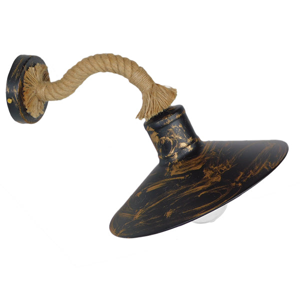 GloboStar® BRASTA 01131 Vintage Φωτιστικό Τοίχου Απλίκα Μονόφωτο Μπρούτζινο Σκουριά Μεταλλικό Καμπάνα με Μπεζ Σχοινί Φ27 x Μ32 x Π27 x Υ34cm - ledmania.gr