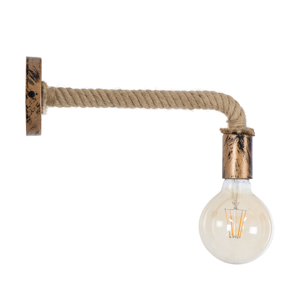 GloboStar® CENADEL 01135 Vintage Φωτιστικό Τοίχου Απλίκα Μονόφωτο 1 x E27 Μπρούτζινο Σκουριά Μεταλλικό με Μπεζ Σχοινί Μ29 x Π10 x Υ15cm - ledmania.gr