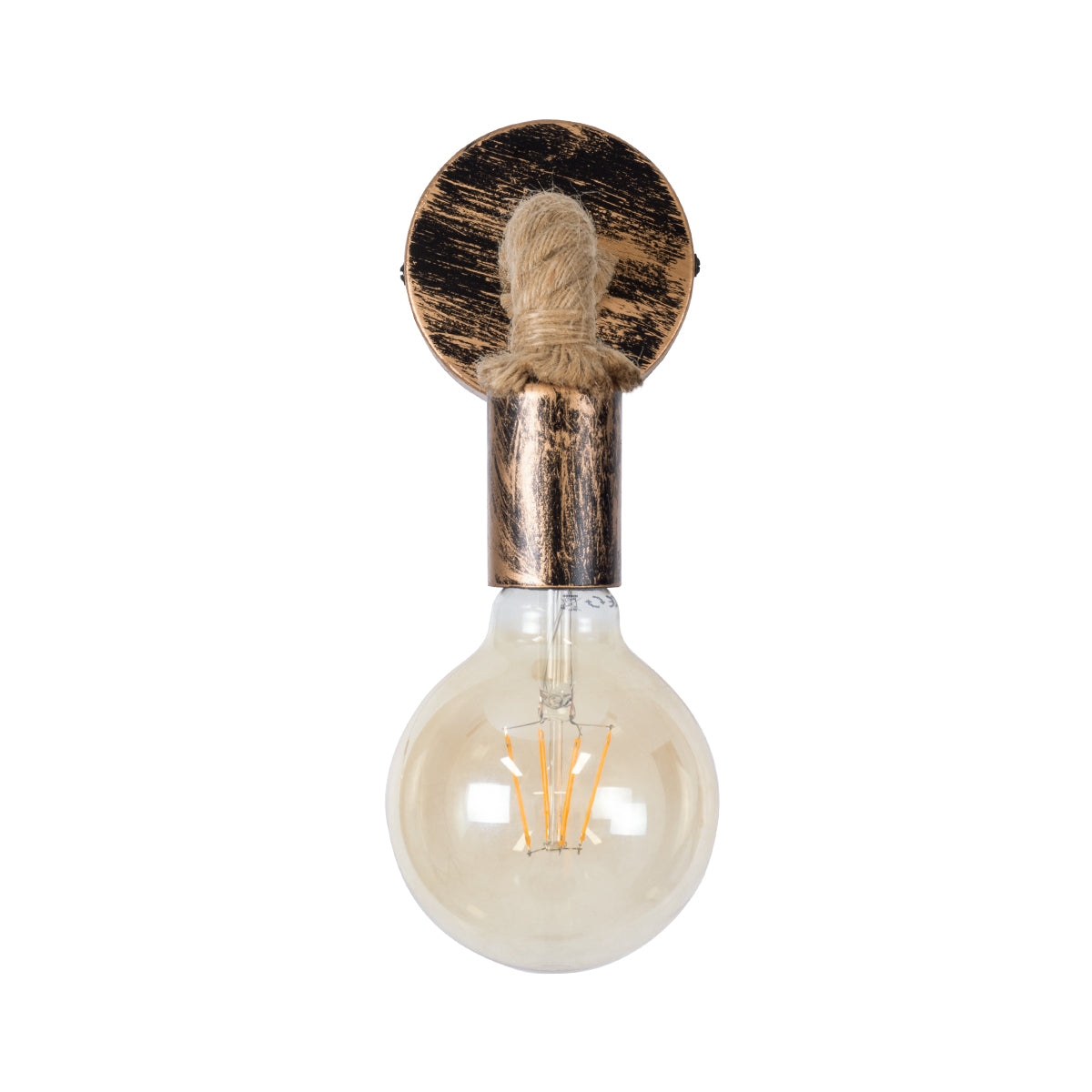 GloboStar® CENADEL 01135 Vintage Φωτιστικό Τοίχου Απλίκα Μονόφωτο 1 x E27 Μπρούτζινο Σκουριά Μεταλλικό με Μπεζ Σχοινί Μ29 x Π10 x Υ15cm - ledmania.gr