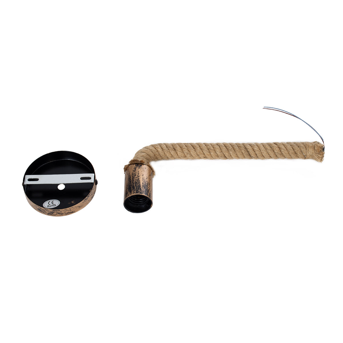 GloboStar® CENADEL 01135 Vintage Φωτιστικό Τοίχου Απλίκα Μονόφωτο 1 x E27 Μπρούτζινο Σκουριά Μεταλλικό με Μπεζ Σχοινί Μ29 x Π10 x Υ15cm - ledmania.gr