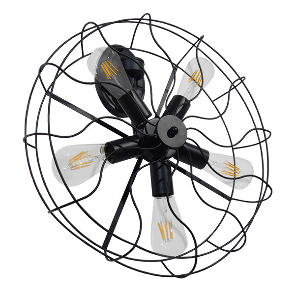GloboStar® FAN 01163 Vintage Industrial Φωτιστικό Τοίχου Απλίκα Πολύφωτο Μαύρο Μεταλλικό Πλέγμα Φ46 x Μ22 x Π46 x Υ46cm - ledmania.gr