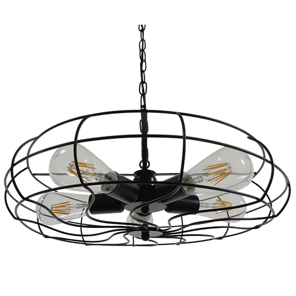GloboStar® HELIX 01164 Vintage Industrial Κρεμαστό Φωτιστικό Οροφής Πολύφωτο Μαύρο Μεταλλικό Πλέγμα Φ46 x Y13cm - ledmania.gr