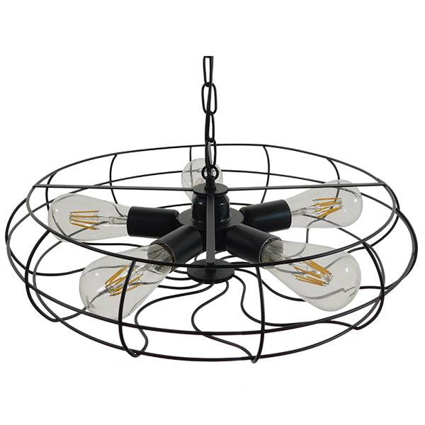 GloboStar® HELIX 01164 Vintage Industrial Κρεμαστό Φωτιστικό Οροφής Πολύφωτο Μαύρο Μεταλλικό Πλέγμα Φ46 x Y13cm - ledmania.gr