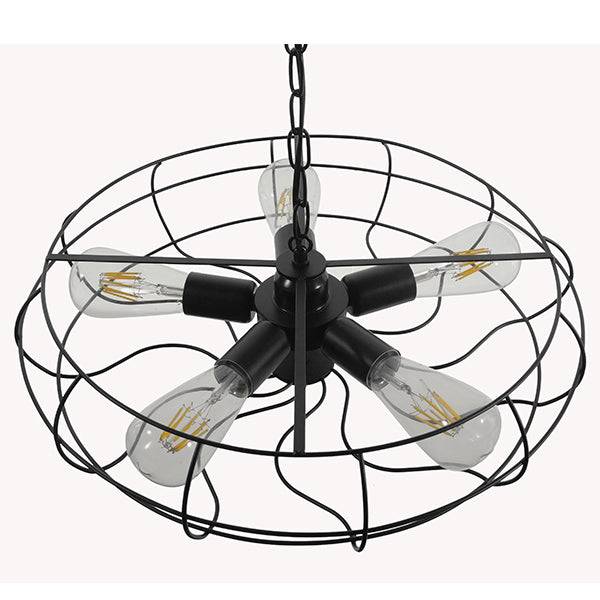 GloboStar® HELIX 01164 Vintage Industrial Κρεμαστό Φωτιστικό Οροφής Πολύφωτο Μαύρο Μεταλλικό Πλέγμα Φ46 x Y13cm - ledmania.gr