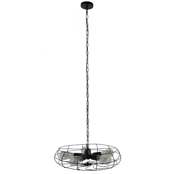 GloboStar® HELIX 01164 Vintage Industrial Κρεμαστό Φωτιστικό Οροφής Πολύφωτο Μαύρο Μεταλλικό Πλέγμα Φ46 x Y13cm - ledmania.gr
