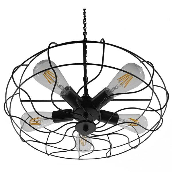 GloboStar® HELIX 01164 Vintage Industrial Κρεμαστό Φωτιστικό Οροφής Πολύφωτο Μαύρο Μεταλλικό Πλέγμα Φ46 x Y13cm - ledmania.gr