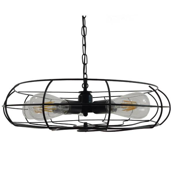 GloboStar® HELIX 01164 Vintage Industrial Κρεμαστό Φωτιστικό Οροφής Πολύφωτο Μαύρο Μεταλλικό Πλέγμα Φ46 x Y13cm - ledmania.gr