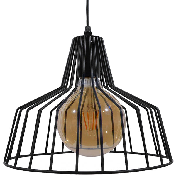 GloboStar® TERE 01165  Vintage Industrial Κρεμαστό Φωτιστικό Οροφής Μονόφωτο Μαύρο Μεταλλικό Πλέγμα Καμπάνα Φ30 x Y25cm - ledmania.gr