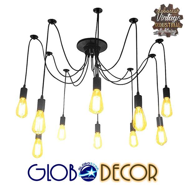 GloboStar® WIRED 01173 Vintage Φωτιστικό Οροφής Πολύφωτο Μαύρο - ledmania.gr