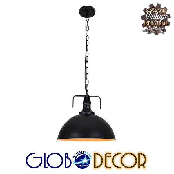 GloboStar® LARKIN 01175 Vintage Κρεμαστό Φωτιστικό Οροφής Μονόφωτο Μαύρο Μεταλλικό Καμπάνα Φ31 x Y30cm - ledmania.gr