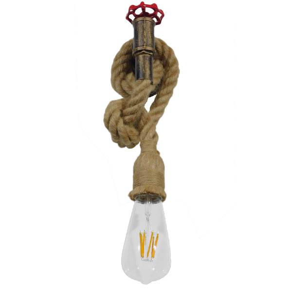 GloboStar® TROUVER 01183 Vintage Industrial Φωτιστικό Τοίχου Απλίκα Μονόφωτο Μπρούτζινο Σκουριά Μεταλλικό με Μπεζ Σχοινί Μ14.5 x Π3.3 x Υ16cm - ledmania.gr
