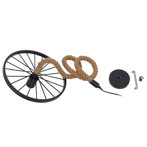GloboStar® VELO 01185 Vintage Industrial Κρεμαστό Φωτιστικό Οροφής Μονόφωτο Μαύρο Μεταλλικό Πλέγμα με Μπεζ Σχοινί Φ30 x Y16cm - ledmania.gr