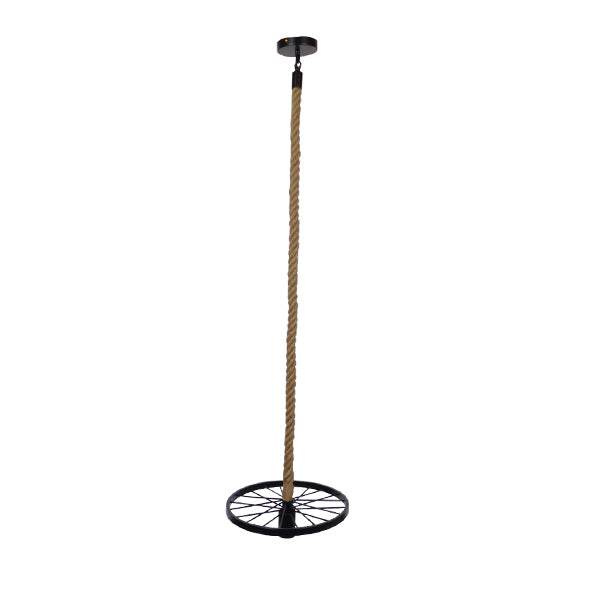 GloboStar® VELO 01185 Vintage Industrial Κρεμαστό Φωτιστικό Οροφής Μονόφωτο Μαύρο Μεταλλικό Πλέγμα με Μπεζ Σχοινί Φ30 x Y16cm - ledmania.gr