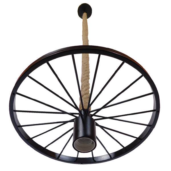 GloboStar® VELO 01185 Vintage Industrial Κρεμαστό Φωτιστικό Οροφής Μονόφωτο Μαύρο Μεταλλικό Πλέγμα με Μπεζ Σχοινί Φ30 x Y16cm - ledmania.gr