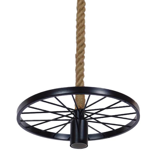 GloboStar® VELO 01185 Vintage Industrial Κρεμαστό Φωτιστικό Οροφής Μονόφωτο Μαύρο Μεταλλικό Πλέγμα με Μπεζ Σχοινί Φ30 x Y16cm - ledmania.gr