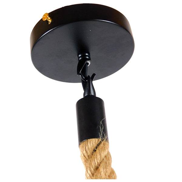GloboStar® VELO 01185 Vintage Industrial Κρεμαστό Φωτιστικό Οροφής Μονόφωτο Μαύρο Μεταλλικό Πλέγμα με Μπεζ Σχοινί Φ30 x Y16cm - ledmania.gr
