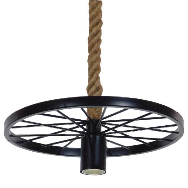 GloboStar® VELO 01185 Vintage Industrial Κρεμαστό Φωτιστικό Οροφής Μονόφωτο Μαύρο Μεταλλικό Πλέγμα με Μπεζ Σχοινί Φ30 x Y16cm - ledmania.gr