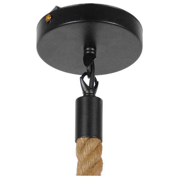 GloboStar® LANTERN 01186 Vintage Industrial Κρεμαστό Φωτιστικό Οροφής Μονόφωτο Μαύρο Μεταλλικό με Μπεζ Σχοινί Φ15 x Y24cm - ledmania.gr